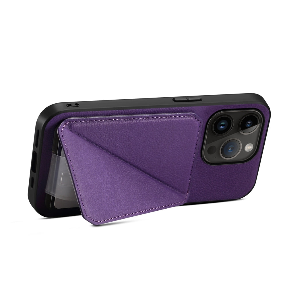 iPhone 14 Pro Calf Texture Leather Case with Dual Card Slots and Stand Function