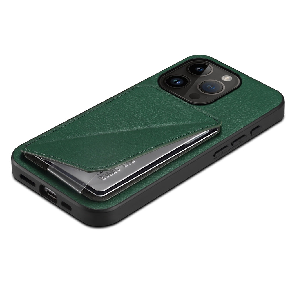 iPhone 14 Pro Calf Texture Leather Case with Dual Card Slots and Stand Function