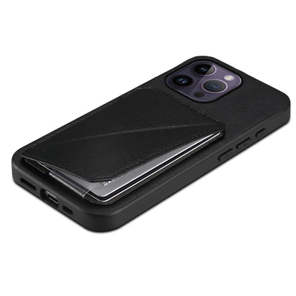 iPhone 14 Pro Max Calf Texture Leather Case with Dual Card Slots and Stand Function