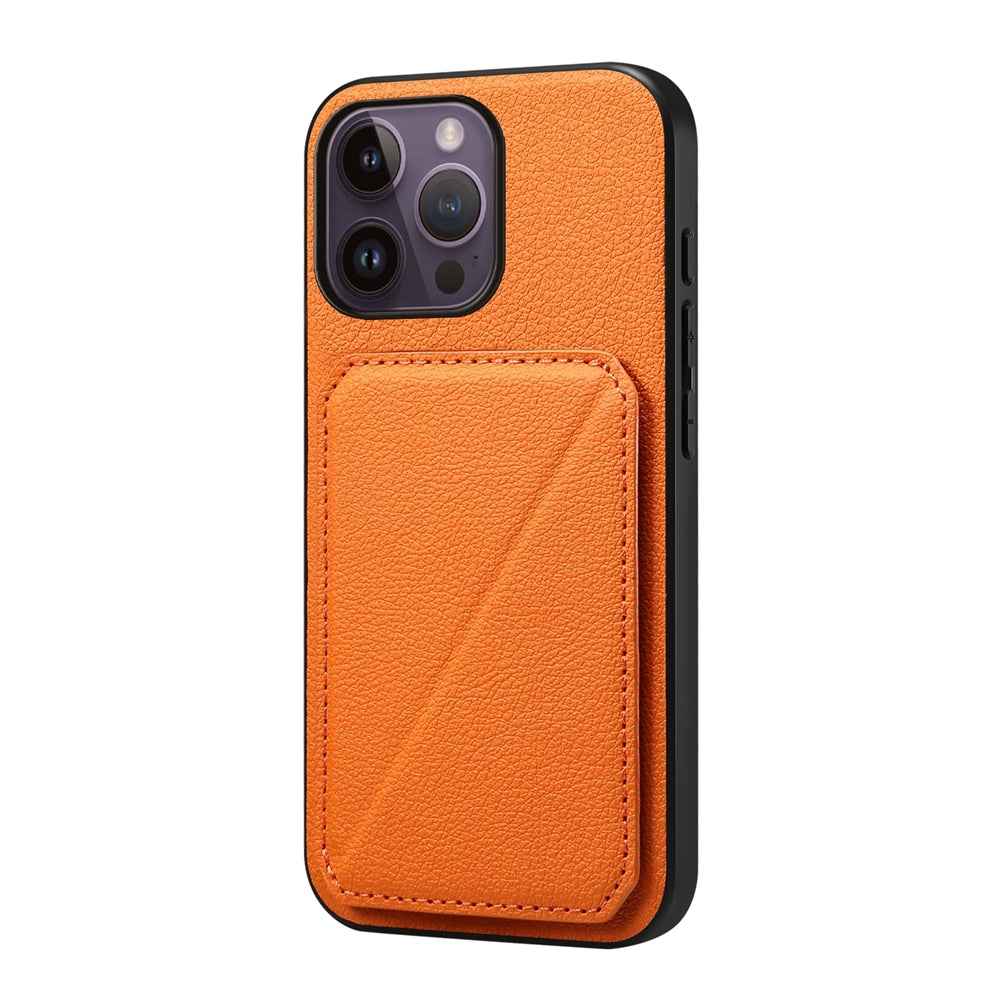 iPhone 14 Pro Max Calf Texture Leather Case with Dual Card Slots and Stand Function