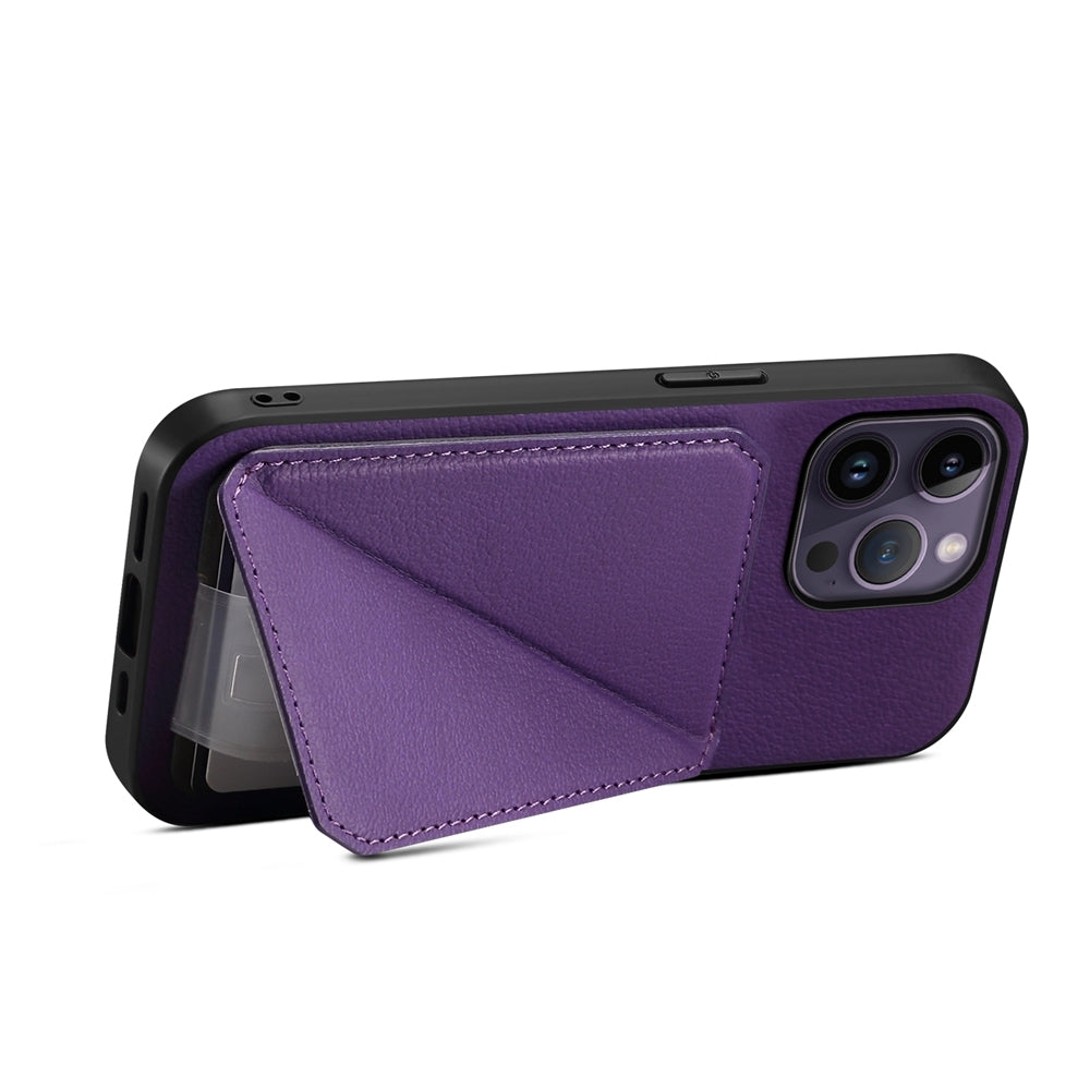 iPhone 14 Pro Max Calf Texture Leather Case with Dual Card Slots and Stand Function