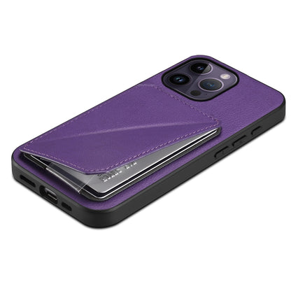 iPhone 14 Pro Max Calf Texture Leather Case with Dual Card Slots and Stand Function