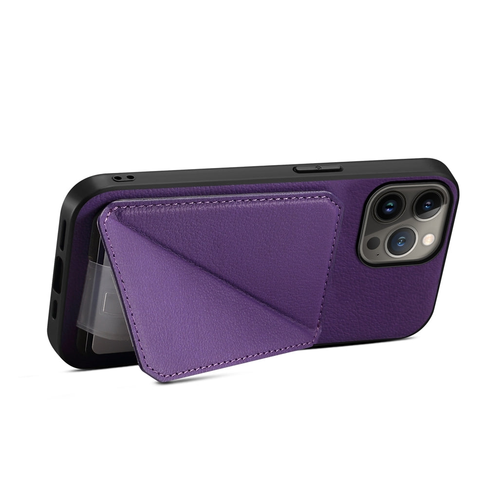 iPhone 13 Pro Max Calf Texture Leather Case with Dual Card Slots and Stand Function