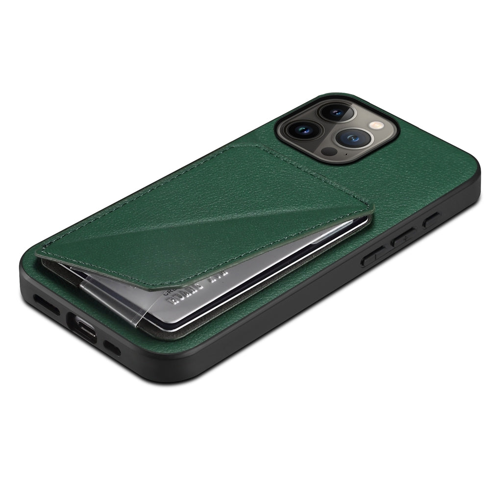 iPhone 13 Pro Max Calf Texture Leather Case with Dual Card Slots and Stand Function