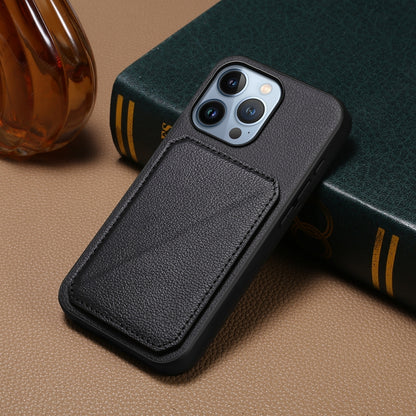 iPhone 13 Pro Calf Texture Leather Case with Dual Card Slots and Stand Function