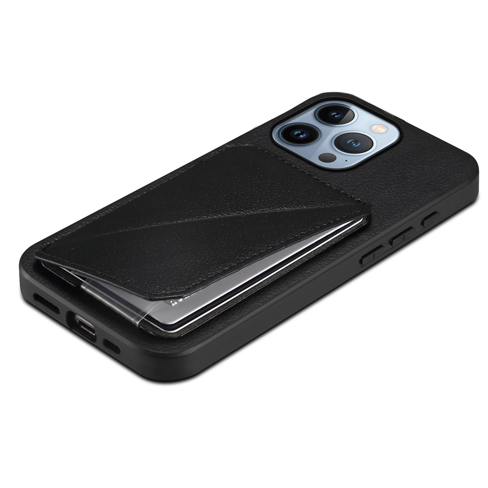 iPhone 13 Pro Calf Texture Leather Case with Dual Card Slots and Stand Function