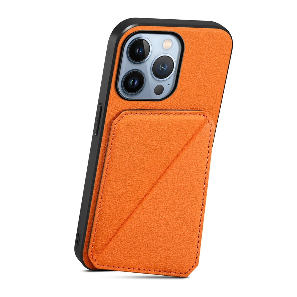 iPhone 13 Pro Calf Texture Leather Case with Dual Card Slots and Stand Function