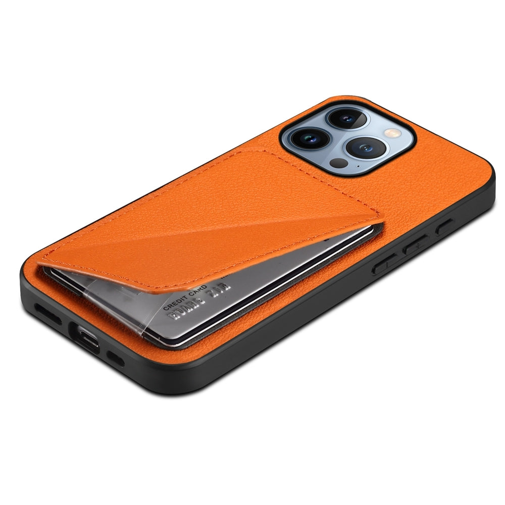 iPhone 13 Pro Calf Texture Leather Case with Dual Card Slots and Stand Function