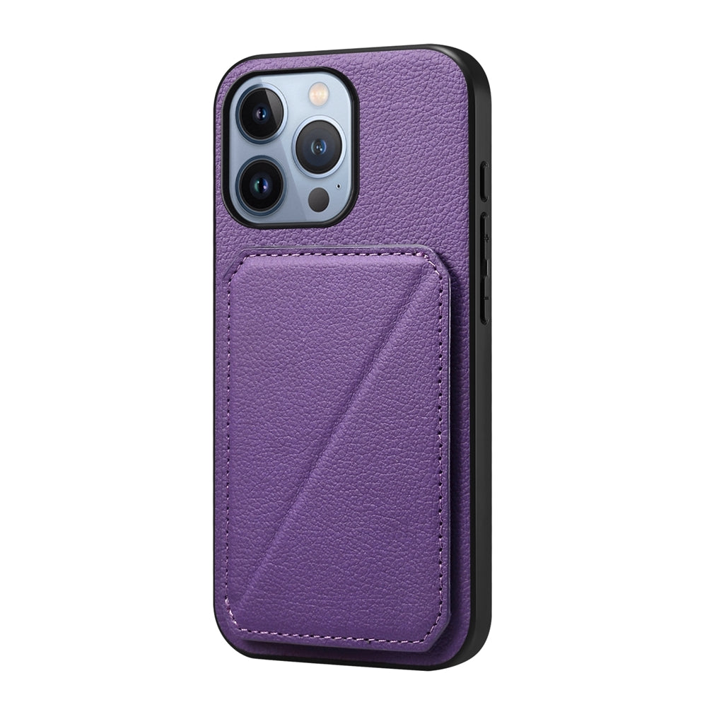 iPhone 13 Pro Calf Texture Leather Case with Dual Card Slots and Stand Function