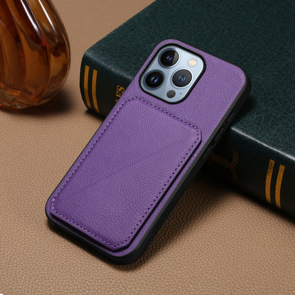 iPhone 13 Pro Calf Texture Leather Case with Dual Card Slots and Stand Function