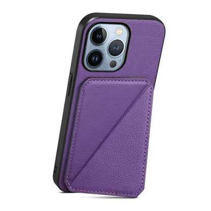 iPhone 13 Pro Calf Texture Leather Case with Dual Card Slots and Stand Function