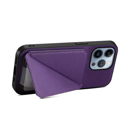 iPhone 13 Pro Calf Texture Leather Case with Dual Card Slots and Stand Function