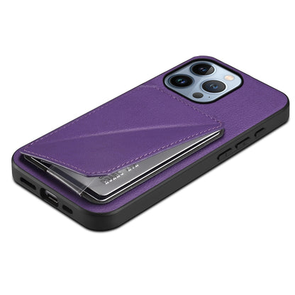 iPhone 13 Pro Calf Texture Leather Case with Dual Card Slots and Stand Function