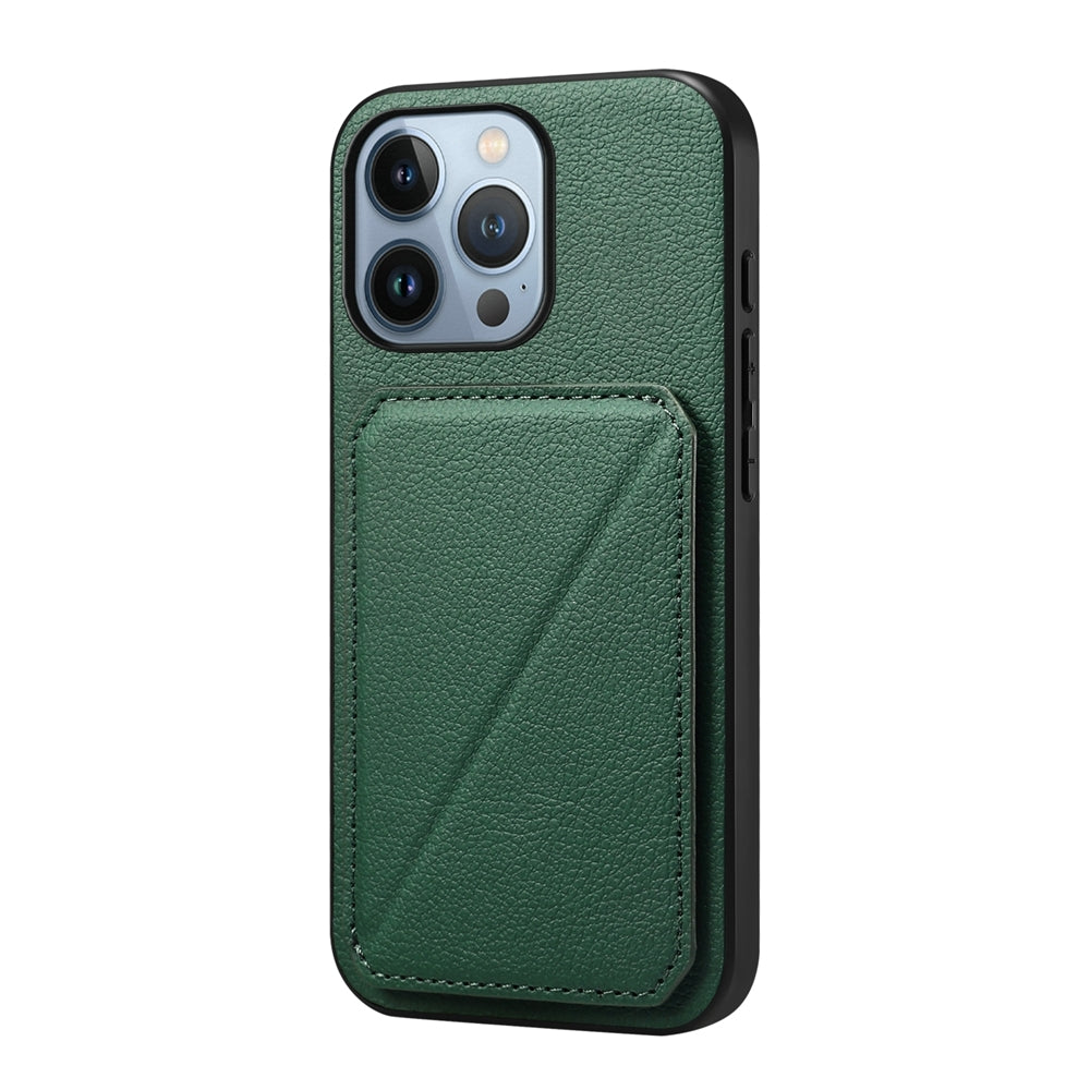 iPhone 13 Pro Calf Texture Leather Case with Dual Card Slots and Stand Function