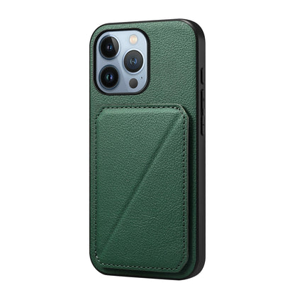 iPhone 13 Pro Calf Texture Leather Case with Dual Card Slots and Stand Function