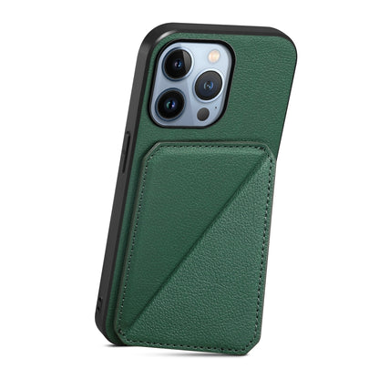 iPhone 13 Pro Calf Texture Leather Case with Dual Card Slots and Stand Function