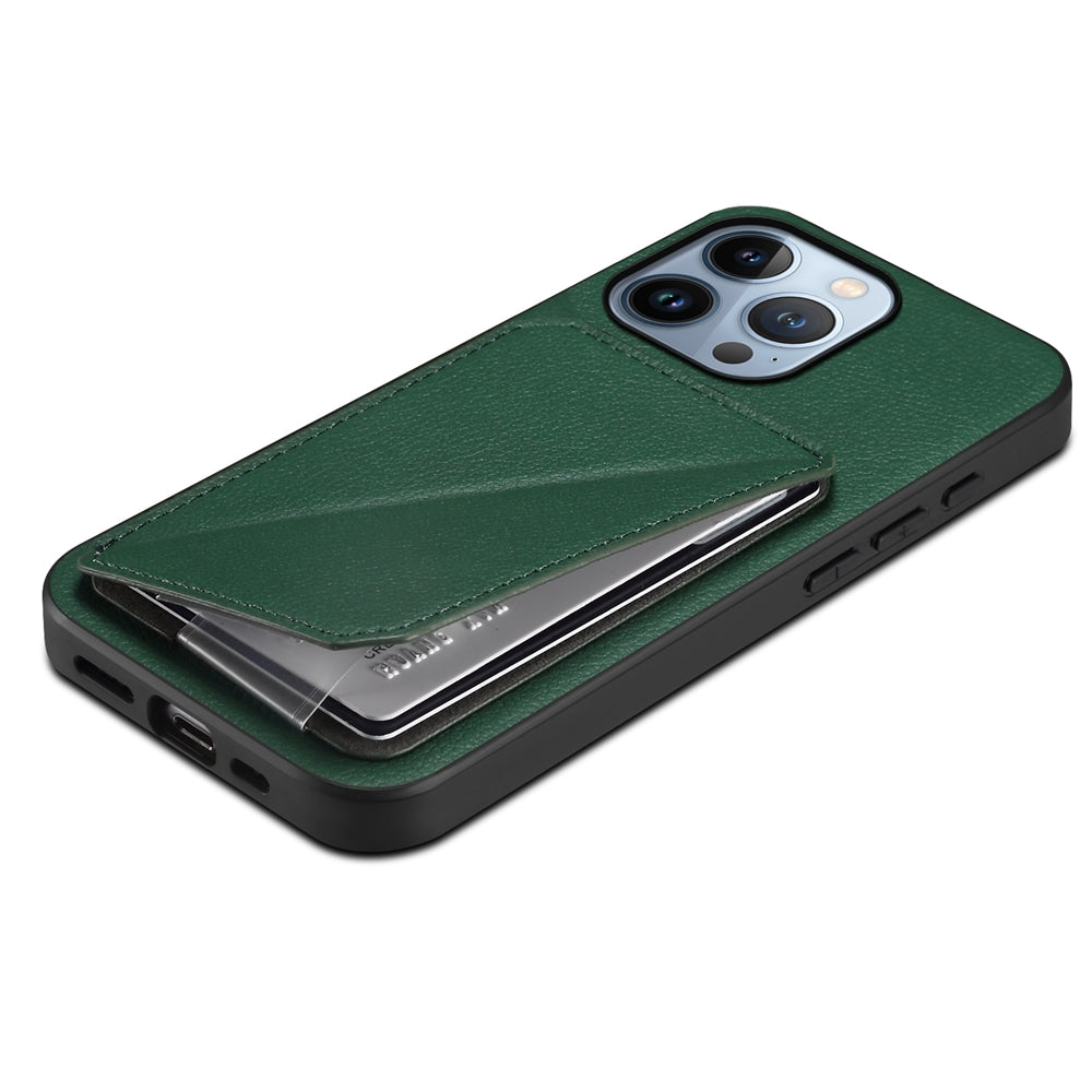 iPhone 13 Pro Calf Texture Leather Case with Dual Card Slots and Stand Function