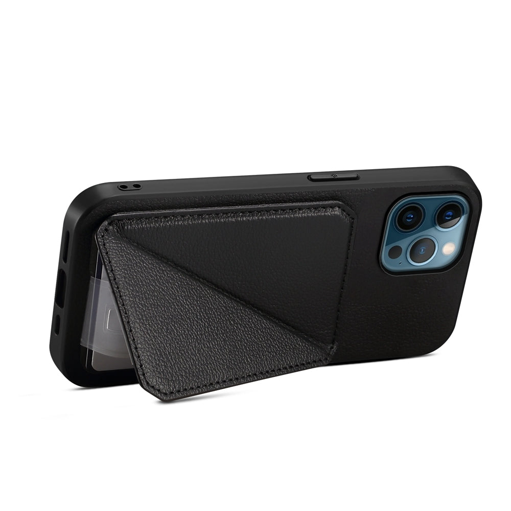 iPhone 12 Pro Calf Texture Leather Case with Dual Card Slots and Stand Function