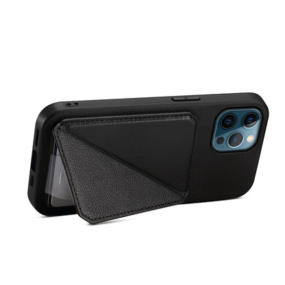iPhone 12 Pro Calf Texture Leather Case with Dual Card Slots and Stand Function