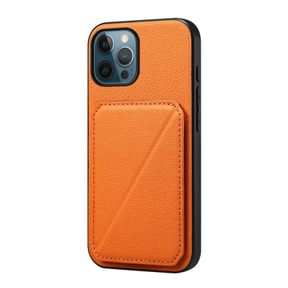 iPhone 12 Pro Calf Texture Leather Case with Dual Card Slots and Stand Function