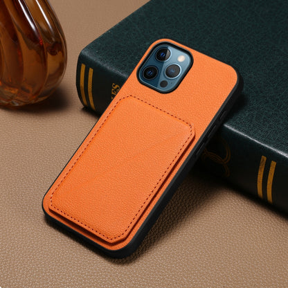 iPhone 12 Pro Calf Texture Leather Case with Dual Card Slots and Stand Function