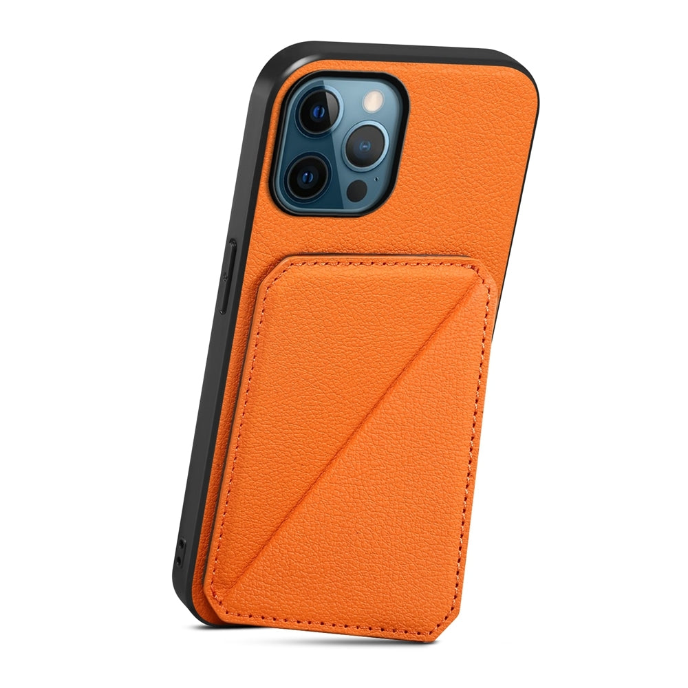 iPhone 12 Pro Calf Texture Leather Case with Dual Card Slots and Stand Function