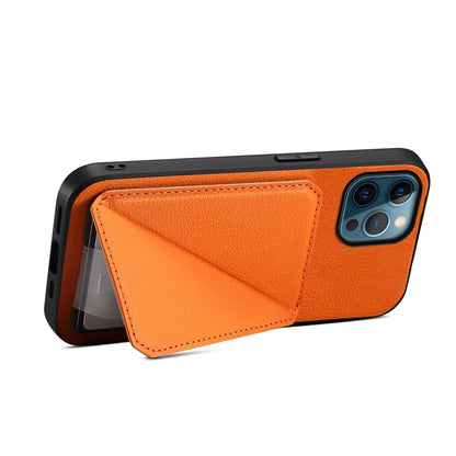 iPhone 12 Pro Calf Texture Leather Case with Dual Card Slots and Stand Function