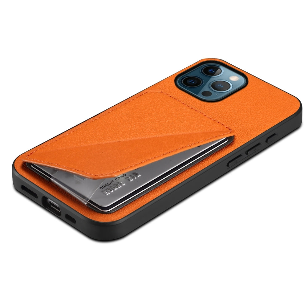 iPhone 12 Pro Calf Texture Leather Case with Dual Card Slots and Stand Function