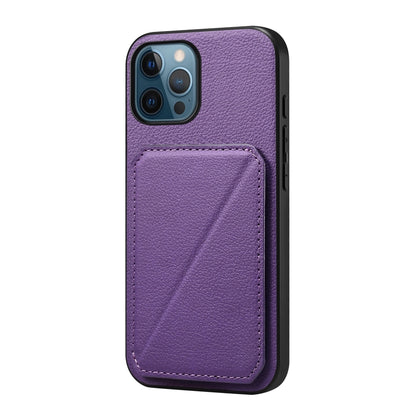 iPhone 12 Pro Calf Texture Leather Case with Dual Card Slots and Stand Function