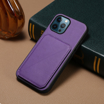 iPhone 12 Pro Calf Texture Leather Case with Dual Card Slots and Stand Function