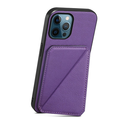 iPhone 12 Pro Calf Texture Leather Case with Dual Card Slots and Stand Function