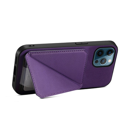 iPhone 12 Pro Calf Texture Leather Case with Dual Card Slots and Stand Function