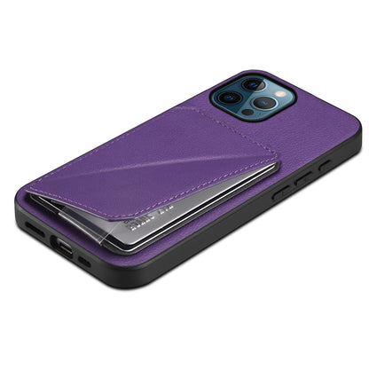 iPhone 12 Pro Calf Texture Leather Case with Dual Card Slots and Stand Function