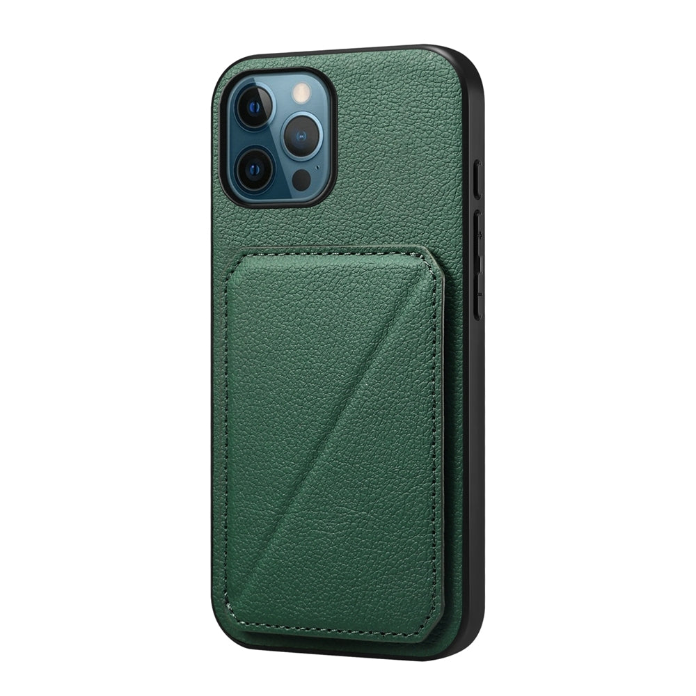 iPhone 12 Pro Calf Texture Leather Case with Dual Card Slots and Stand Function