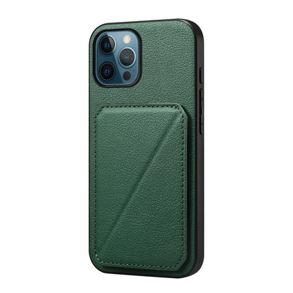 iPhone 12 Pro Calf Texture Leather Case with Dual Card Slots and Stand Function
