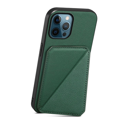 iPhone 12 Pro Calf Texture Leather Case with Dual Card Slots and Stand Function