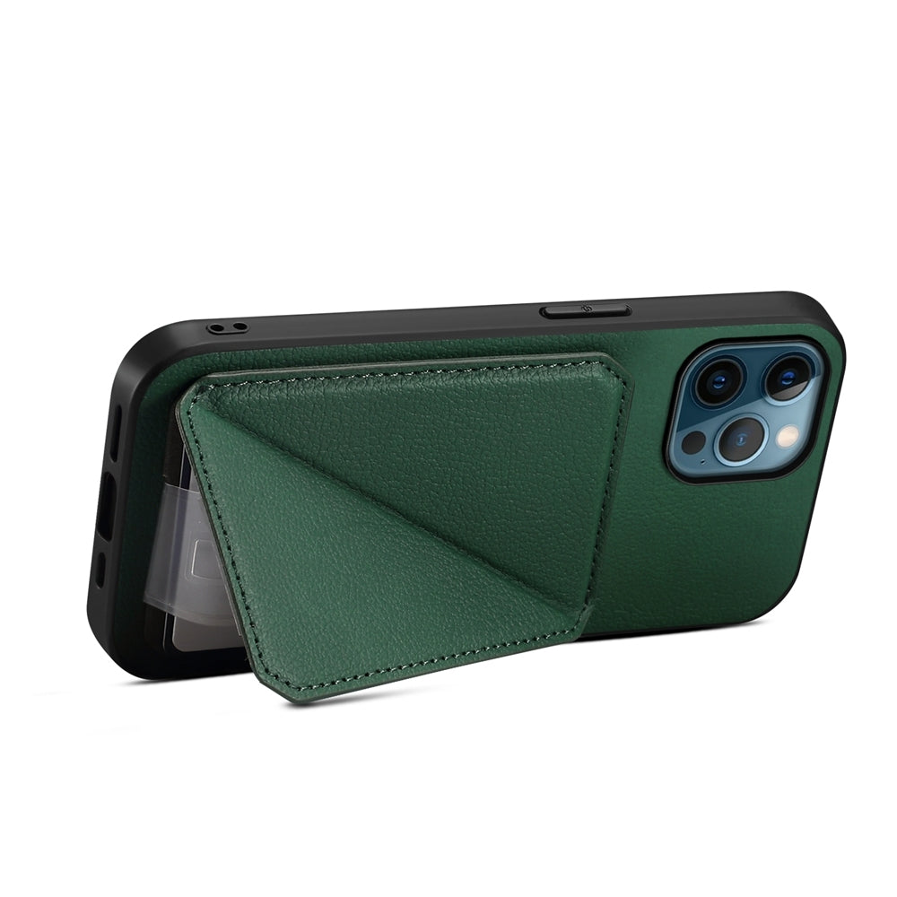 iPhone 12 Pro Calf Texture Leather Case with Dual Card Slots and Stand Function