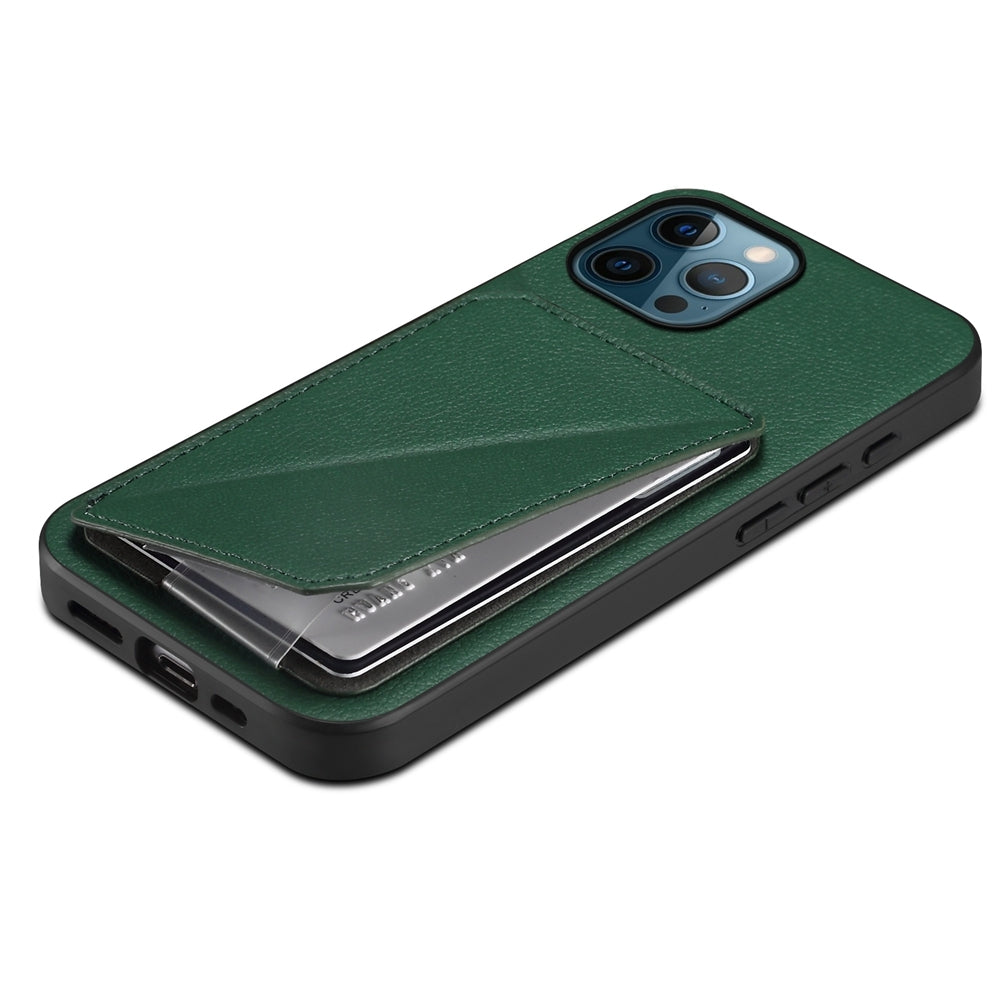 iPhone 12 Pro Calf Texture Leather Case with Dual Card Slots and Stand Function