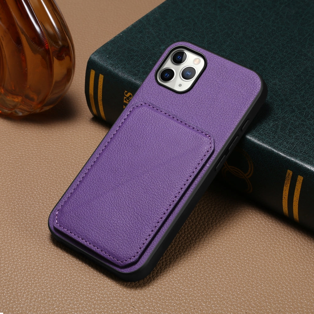 iPhone 11 Pro Max Calf Texture Leather Case with Dual Card Slots and Stand Function