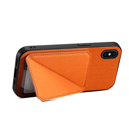 iPhone XS Calf Texture Leather Case with Dual Card Slots and Stand Function