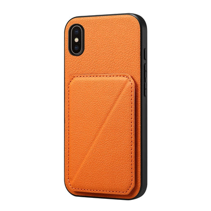 iPhone XS Calf Texture Leather Case with Dual Card Slots and Stand Function