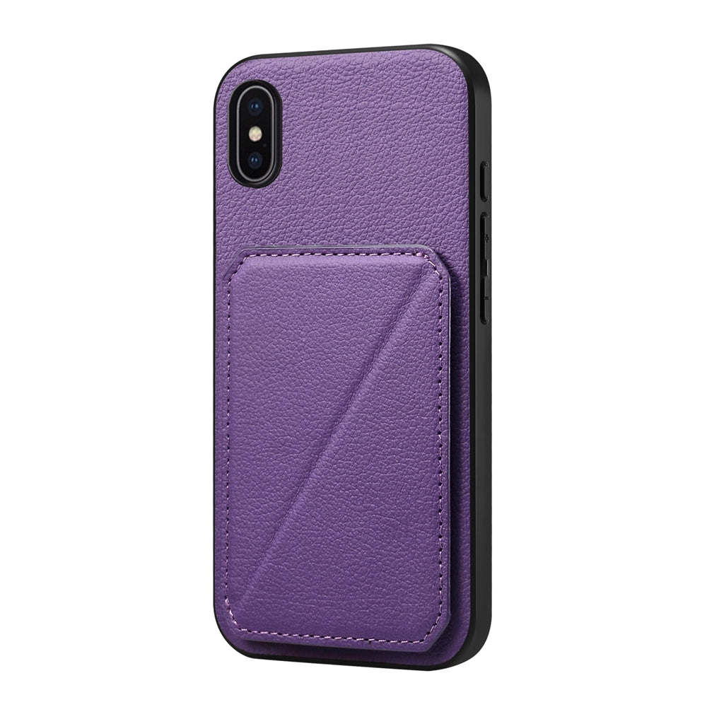 iPhone XS Calf Texture Leather Case with Dual Card Slots and Stand Function