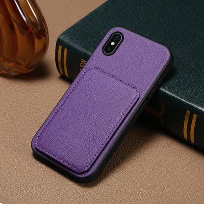 iPhone XS Calf Texture Leather Case with Dual Card Slots and Stand Function