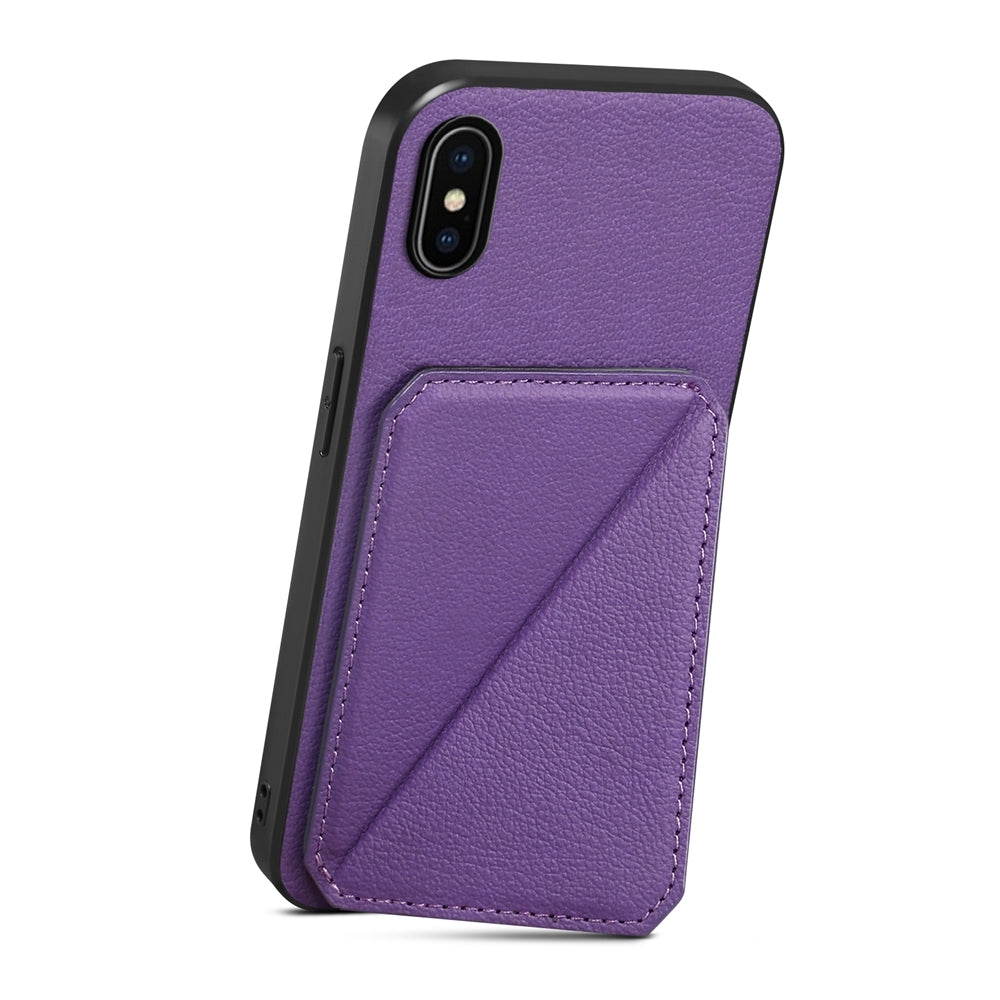 iPhone XS Calf Texture Leather Case with Dual Card Slots and Stand Function