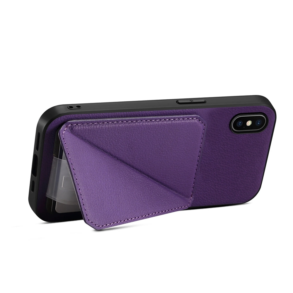 iPhone XS Calf Texture Leather Case with Dual Card Slots and Stand Function