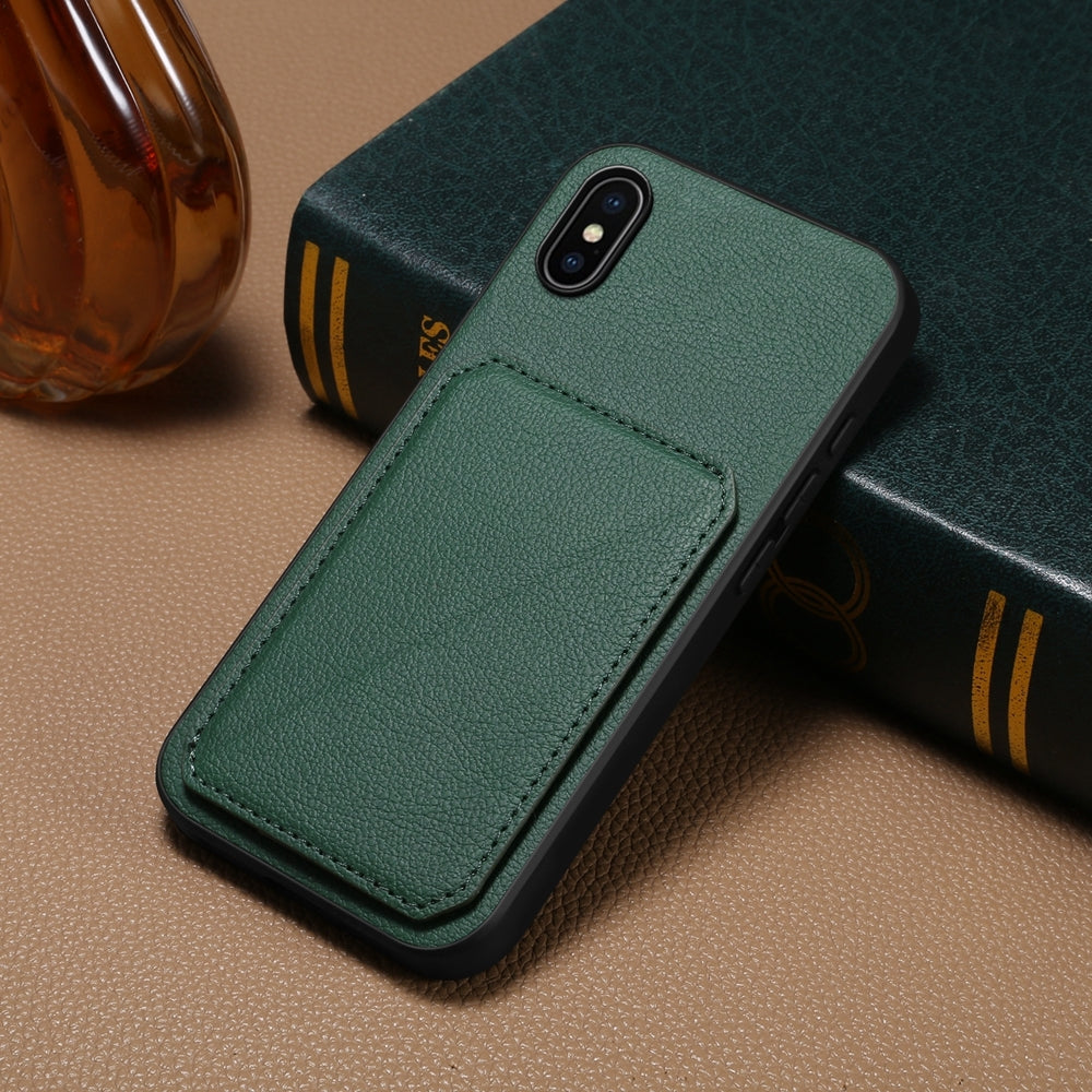 iPhone XS Calf Texture Leather Case with Dual Card Slots and Stand Function