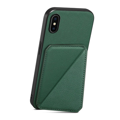 iPhone XS Calf Texture Leather Case with Dual Card Slots and Stand Function