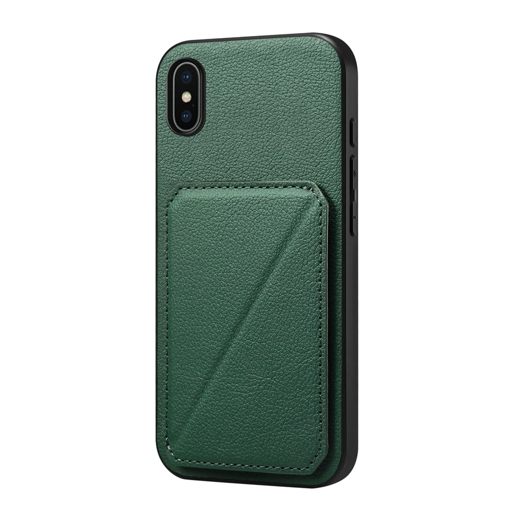 iPhone XS Calf Texture Leather Case with Dual Card Slots and Stand Function