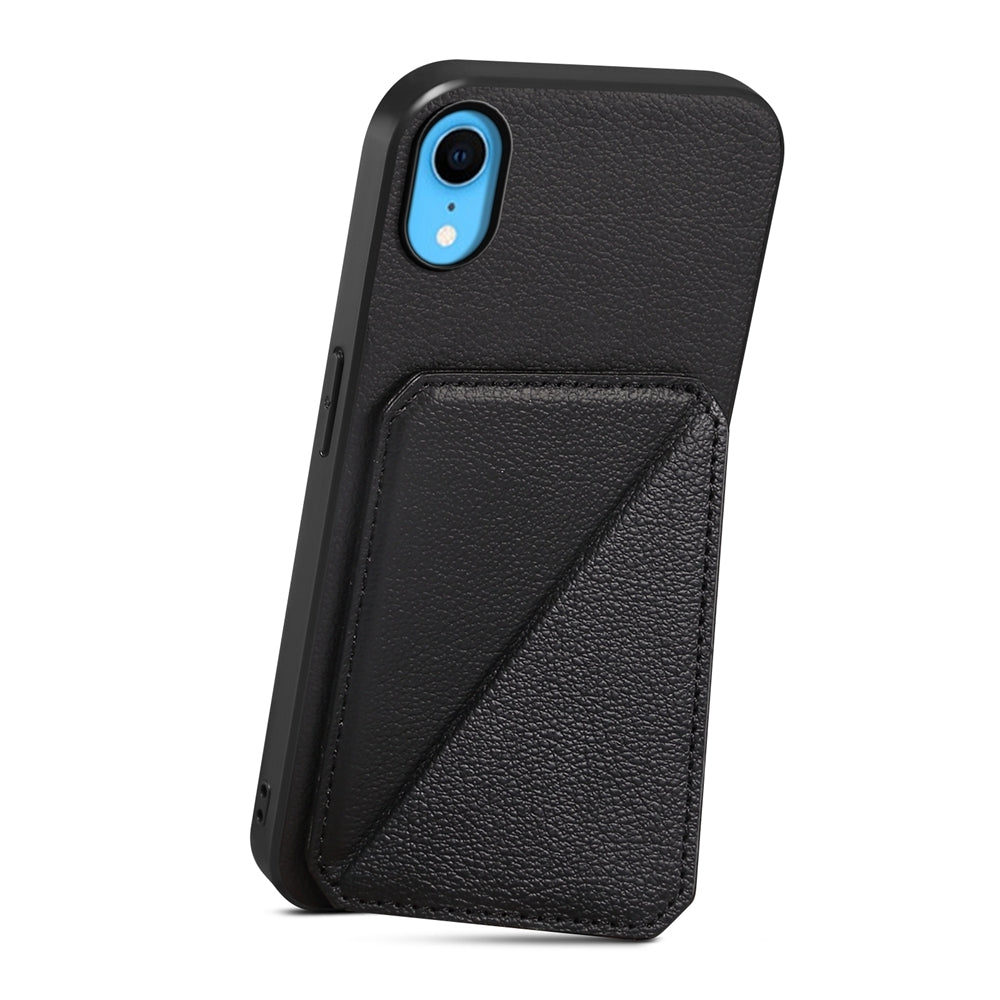 iPhone XR Calf Texture Leather Case with Dual Card Slots and Stand Function