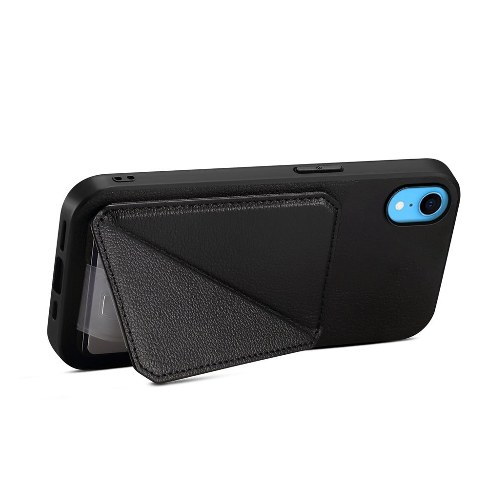 iPhone XR Calf Texture Leather Case with Dual Card Slots and Stand Function